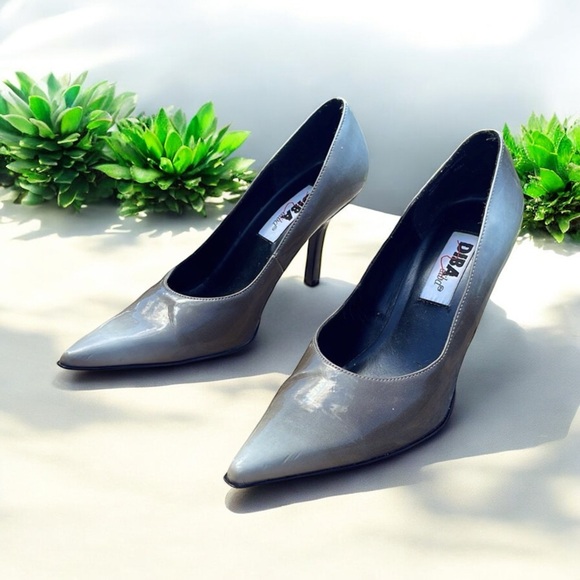 Diba Gray Ombré Gradient Patent Leather Slip On Pointed Toe Pumps Heels - Picture 7 of 16